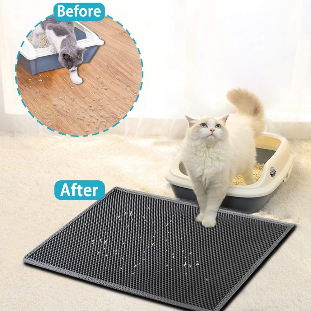 Transform Your Cat's Space with Our Easy-Clean Litter Trapping Mat - 15 x 24 Inches in Grey